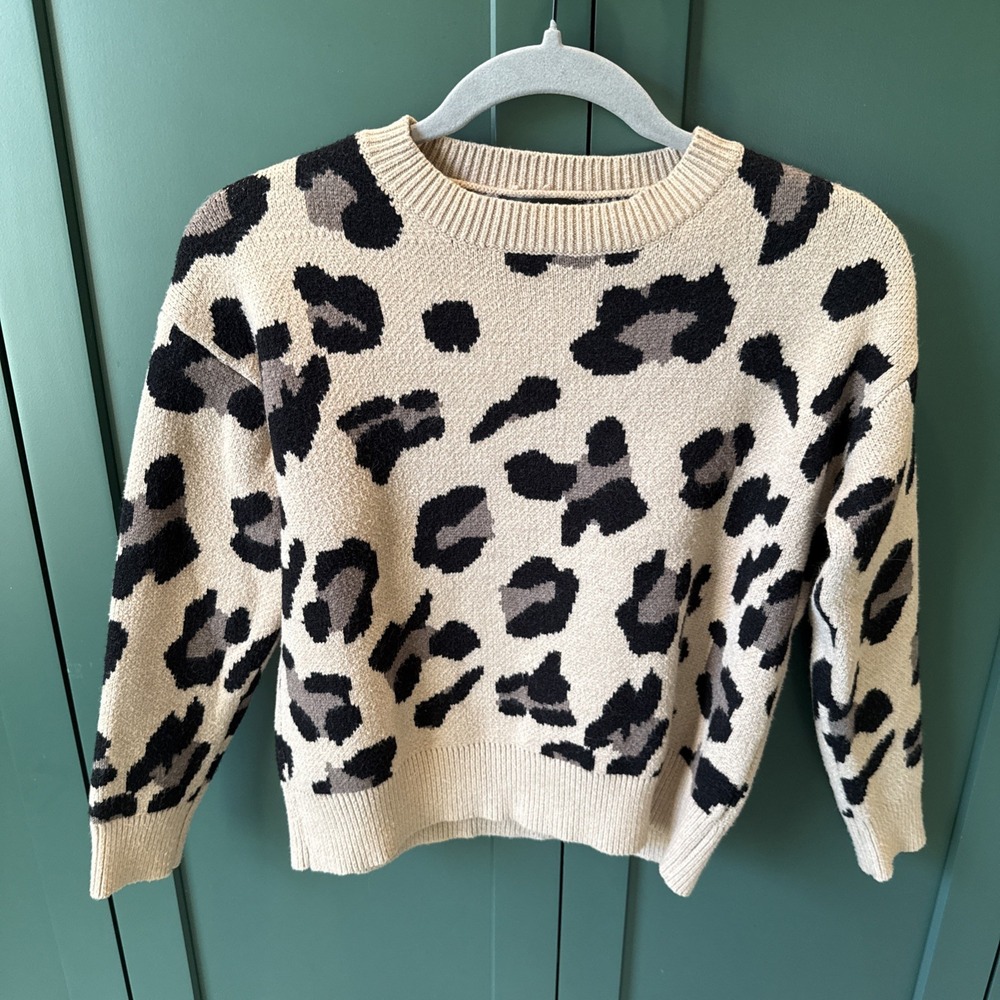 Lulus cheetah leopard animal print sweater crop‎ winter tan beige S/M